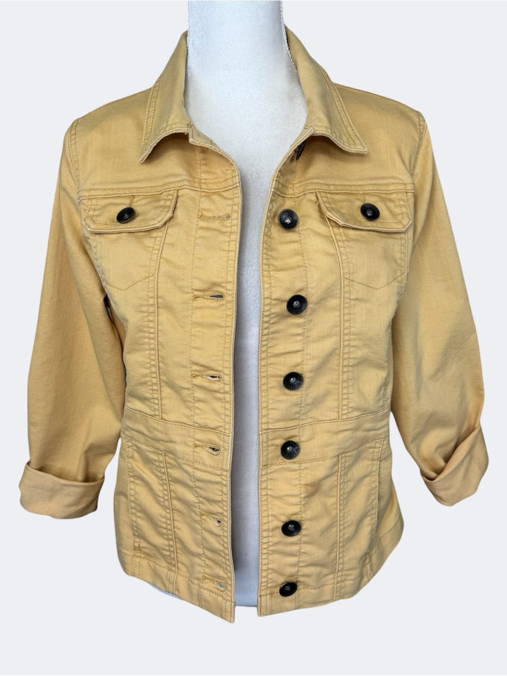 Christopher & Banks Buttercup Yellow Denim Jacket S Stretch Jean Jacket Casual
